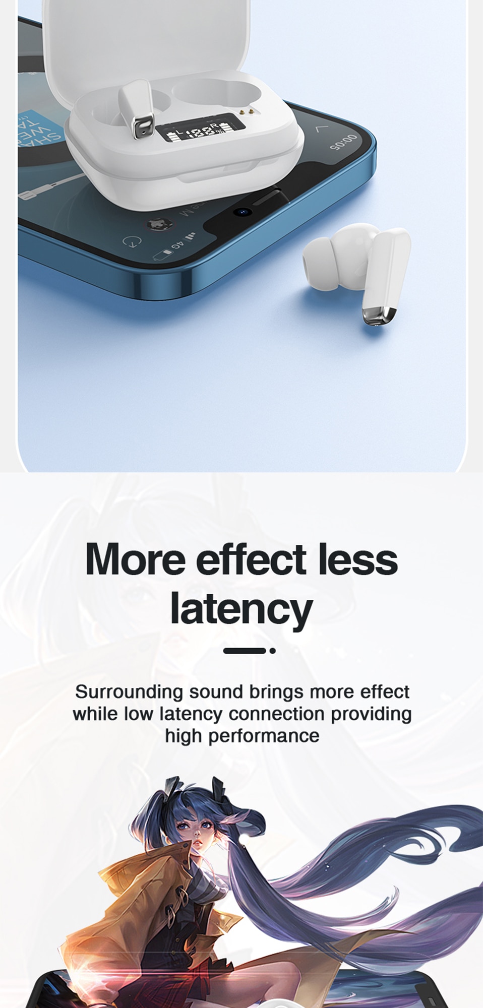 Genai True Wireless Earphones Bluetooth Earbuds TWS Tap Control Stereo In Ear Headphones with Digital Intelligence LED Display
