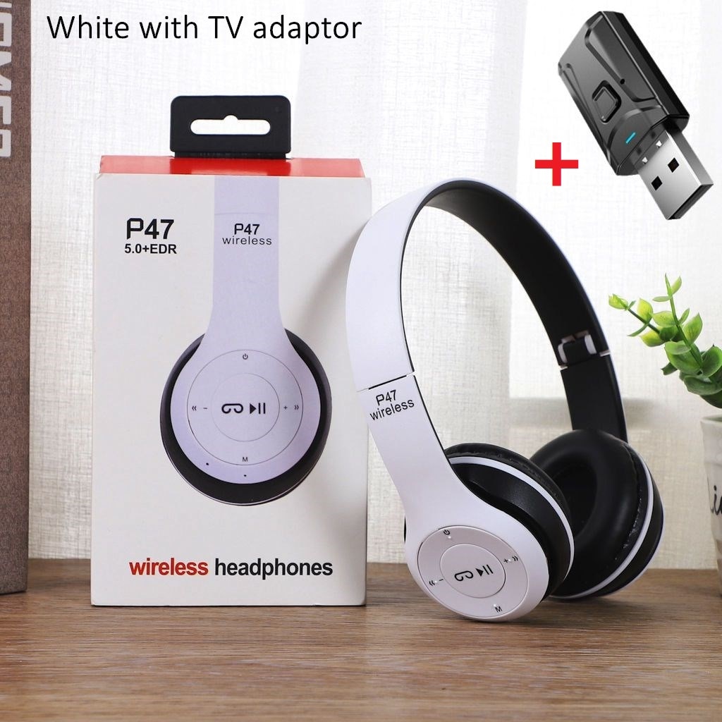 Wireless Headset Foldable Stereo Bass Bluetooth Headphones Kid Girl Helmet Gift,with Mic USB Bluetooth 5.0 Adaptor For TV Gaming