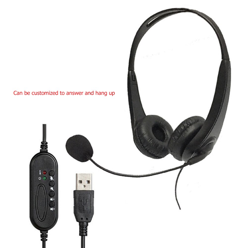 USB Wired Call Center Headphone Easily Carrying Lightweight Earphone Part for Online Teach Learning Line Control Headset