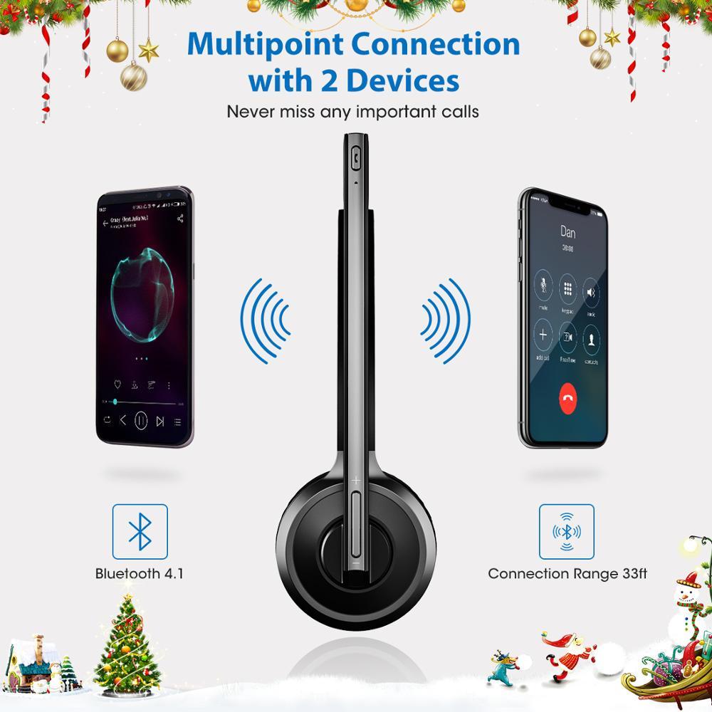Mpow Bluetooth Headset for Trucker Office Headset with Noise-Suppressing Mic Bluetooth4.1 180H Charging Base Traffic Headset