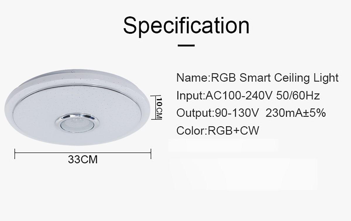 SONMEEN Modern LED Ceiling Lights Energy Saving 36W Dimmable Smart APP RemoteControl Bluetooth Music Speaker Lamp BT33-1