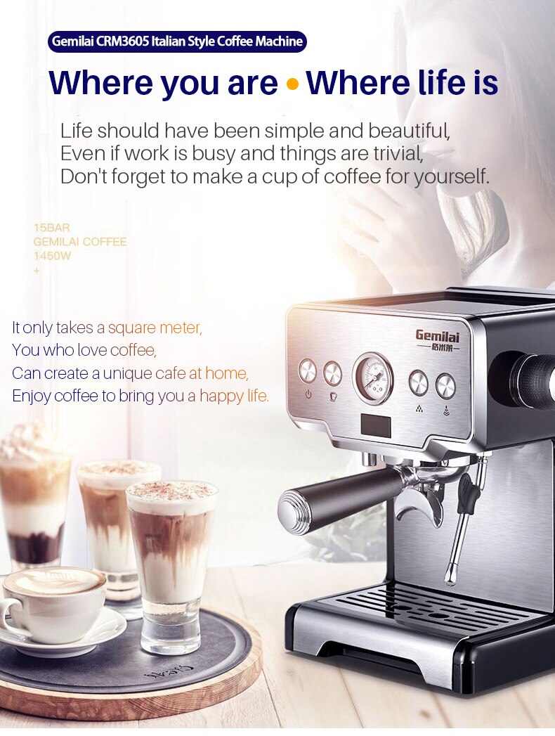 15bar Coffee Maker Espresso Machine Household Semi-automatic Pump Cappuccino Milk Frother Italian Coffee Machine
