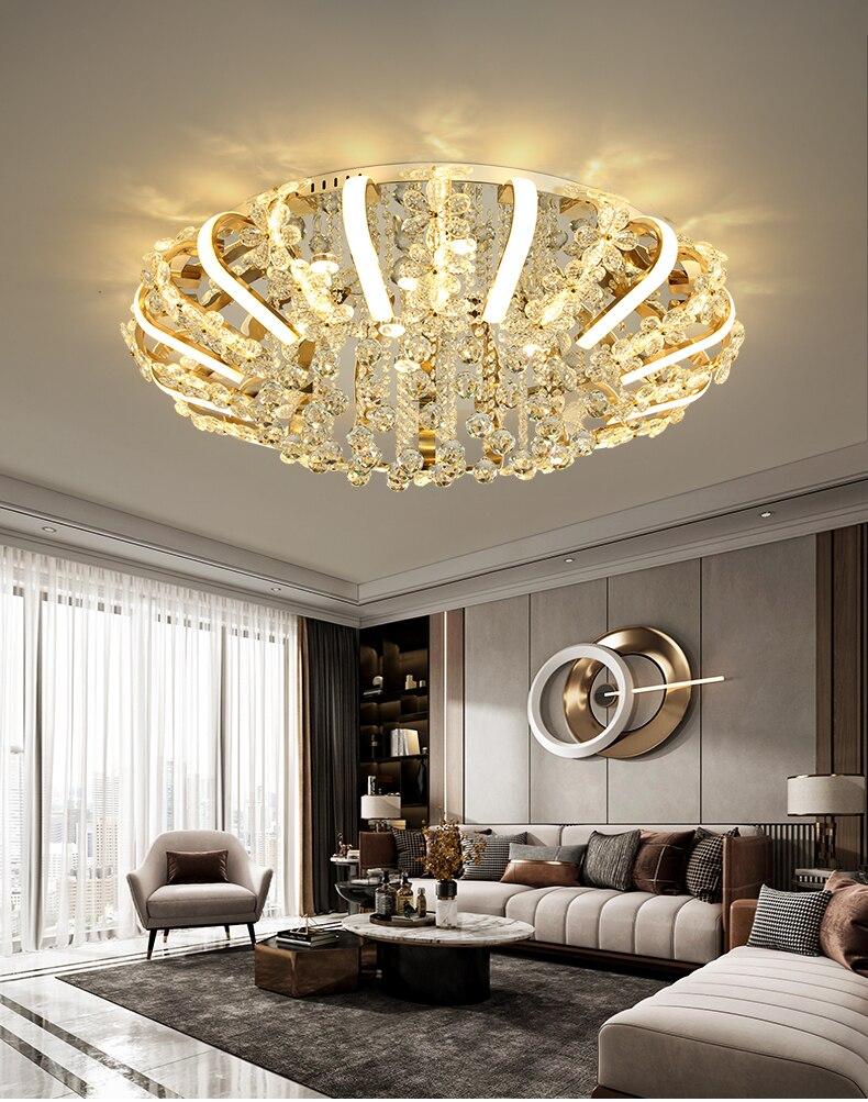Light luxury post modern simple crystal led ceiling lamp circular living room bedroom luxury ceiling lamp creative lighting