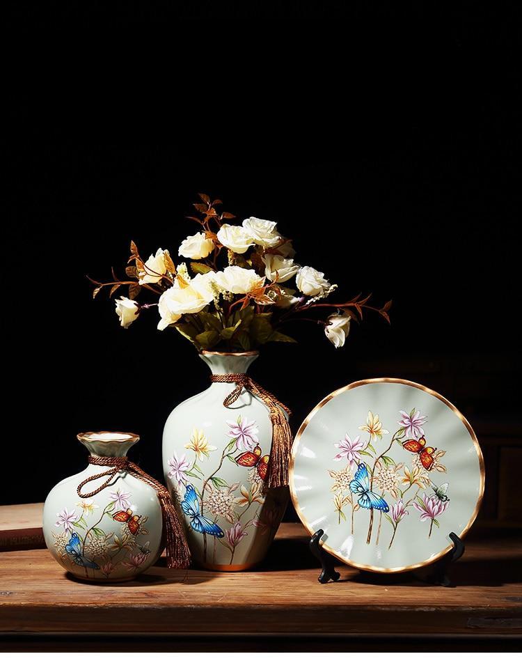 4 Pieces/Set European Ceramic Vase With Flowers Ornament Nordic Home Decor Modern Vase Living Room Decoration Accessories Vases