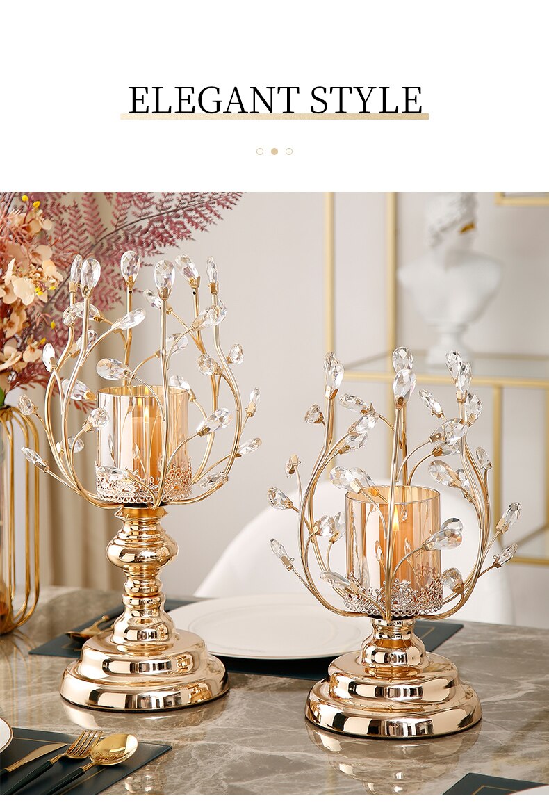 European Home Decoration Glass Candle Holder Golden Decoration Living Room Wedding Decoration Crystal Chandeliers Modern Docer