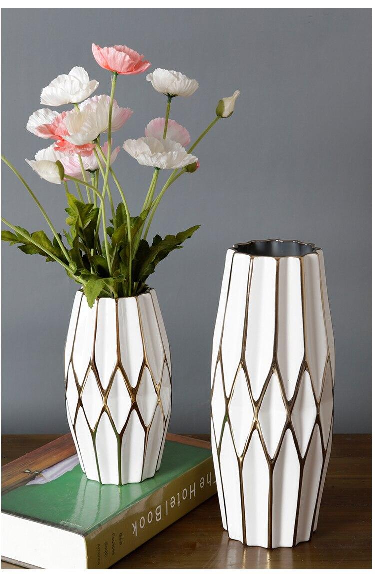 Creative Grid Gold Vase Flower Arrangement Hydroponic Living Room Decor Crafts Modern Ceramic Vase Home Decoration Holiday Gift