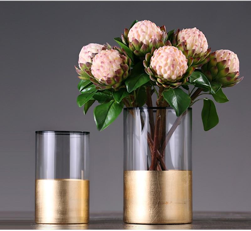 European Ancient Gold Foil Glass Vase Hydroponic Transparent Flower Vase Desktop Crafts European Home Decoration Wedding Gifts