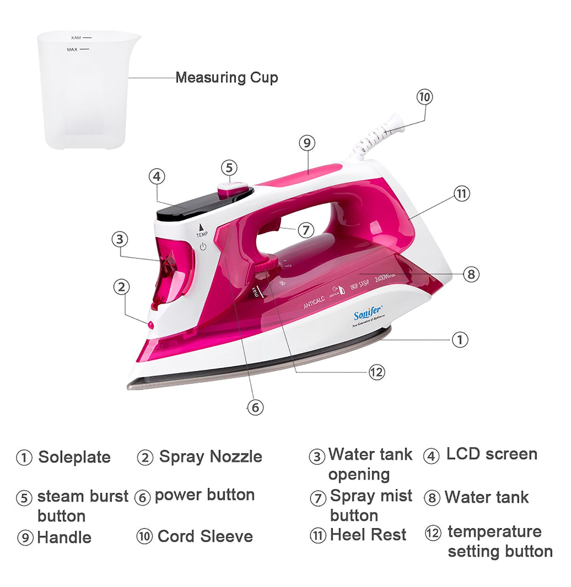 Digital Electric Iron 2400W With Lcd Display For Clothing Steam Iron Household Appliances Laundry Steam Portable Travel Sonifer