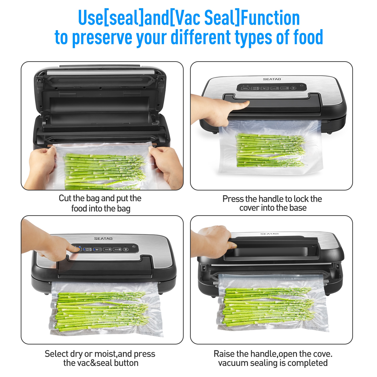 SEATAO VH5156 Vacuum Sealer Machine, 80kPa Automatic Air Sealing System for Food Saver with Built-in Roll Storage & Cutter