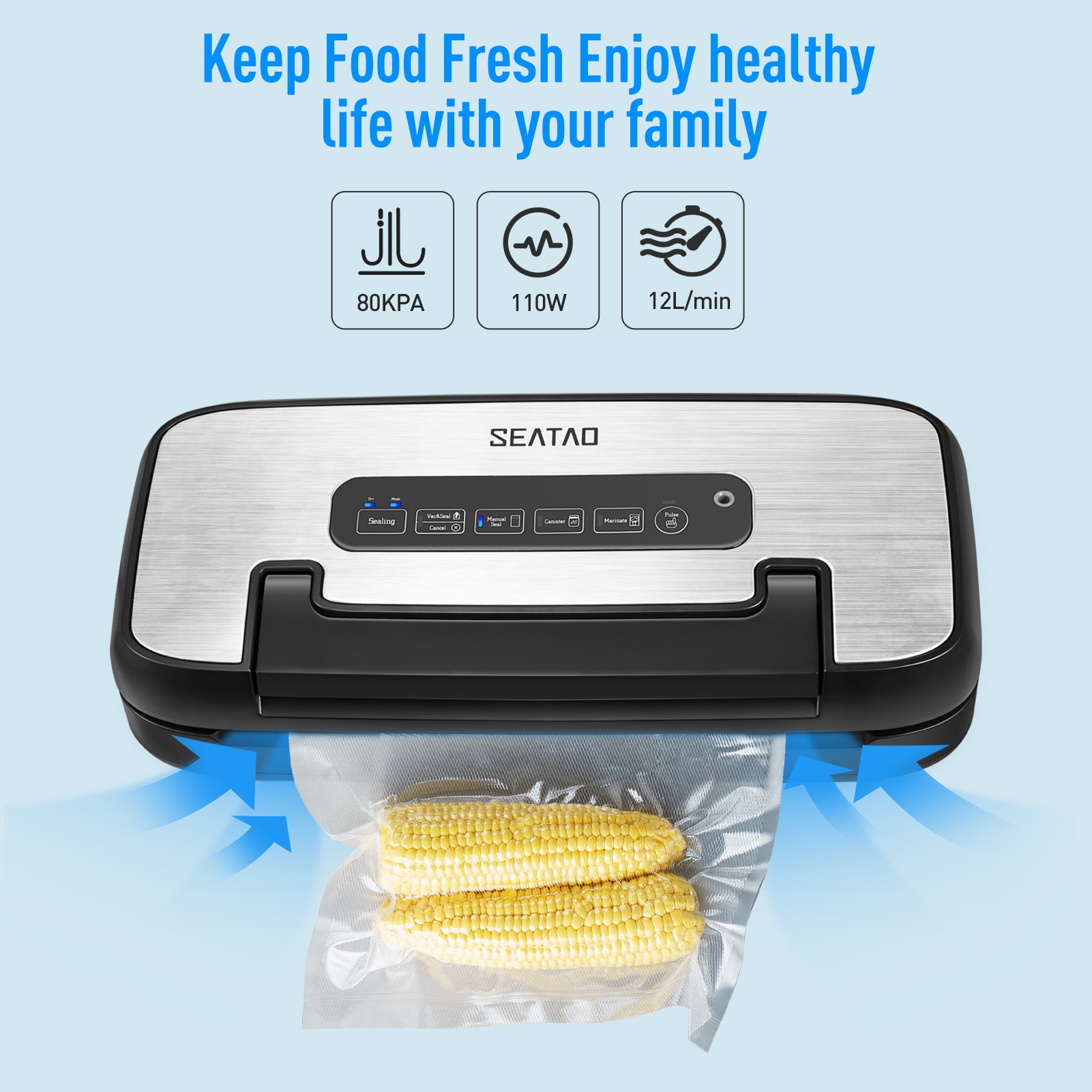 SEATAO VH5156 Vacuum Sealer Machine, 80kPa Automatic Air Sealing System for Food Saver with Built-in Roll Storage & Cutter