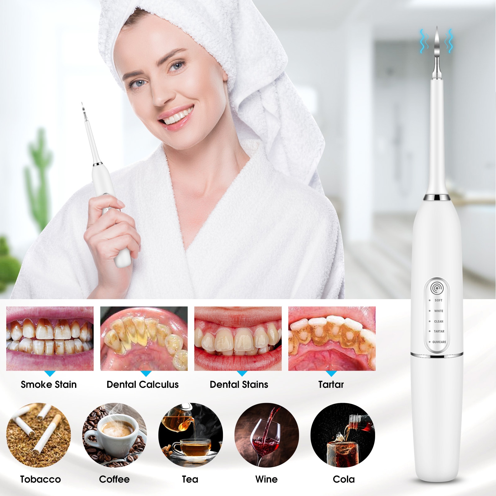 Electric Dental Calculus Remover Dental Cleaning Device Teeth Cleaner Tooth Whitening Irrigator Remove Tartar Scaler Teeth Care
