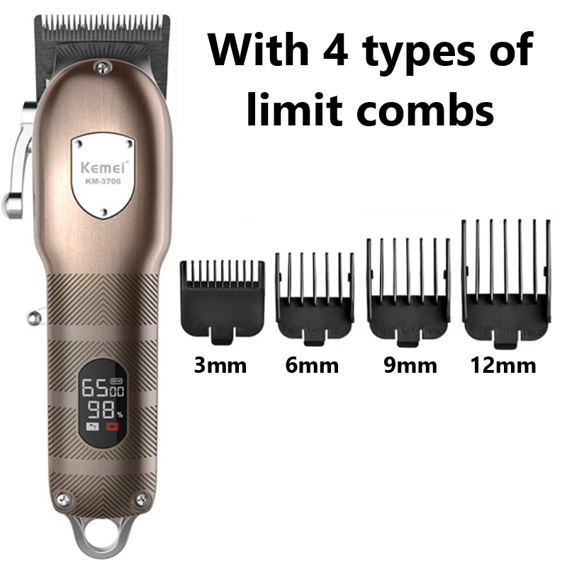 Kemei Cordless Metal Housing Professional Hair Trimmer for Men Barber Shop Hair Clipper Electric Hair Cutting Machine
