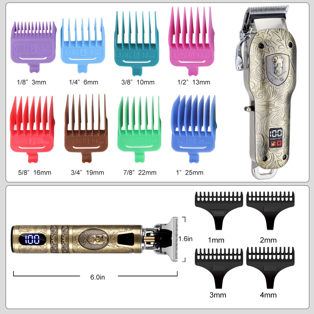 Professional Mens Hair Clippers Electric Cordless T-blade Hair Trimmer Barbershop Hair Cutting Kit 2 in 1