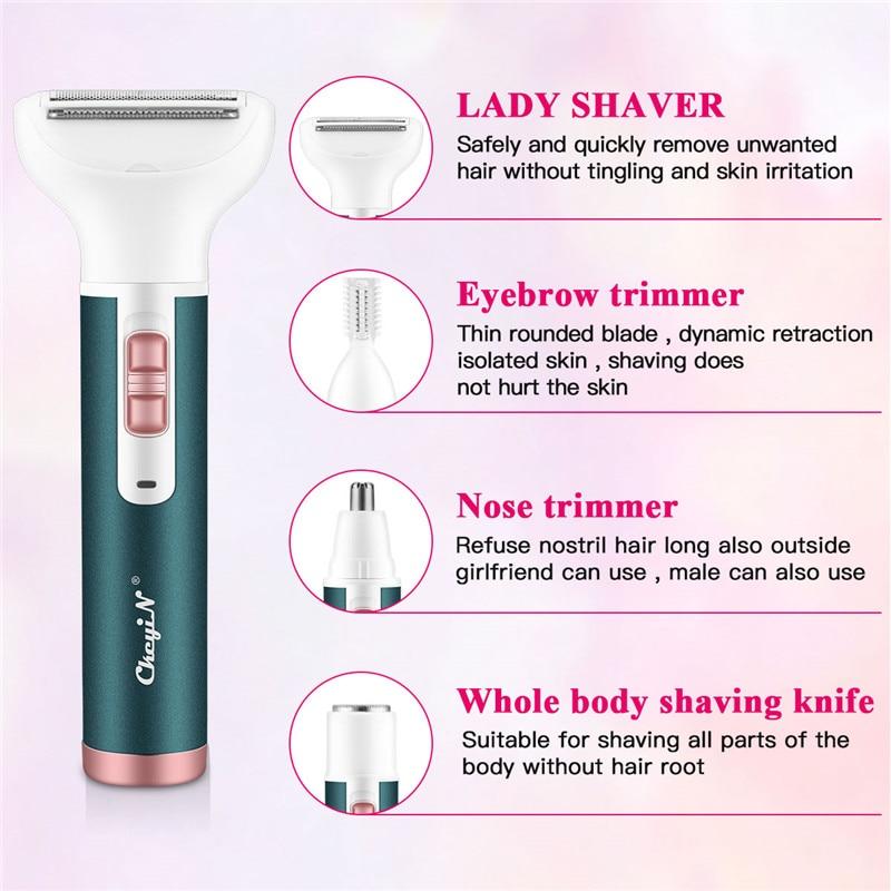 Ckeyin 4 In 1 Women Face Facial Body Hair Removal Lady Shaver Epilator Female Shaving Electric Trimmer Razor For Eyebrow Nose45