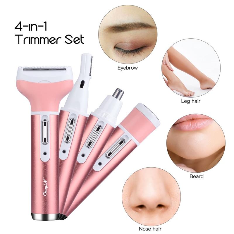 Ckeyin 4 In 1 Women Face Facial Body Hair Removal Lady Shaver Epilator Female Shaving Electric Trimmer Razor For Eyebrow Nose45