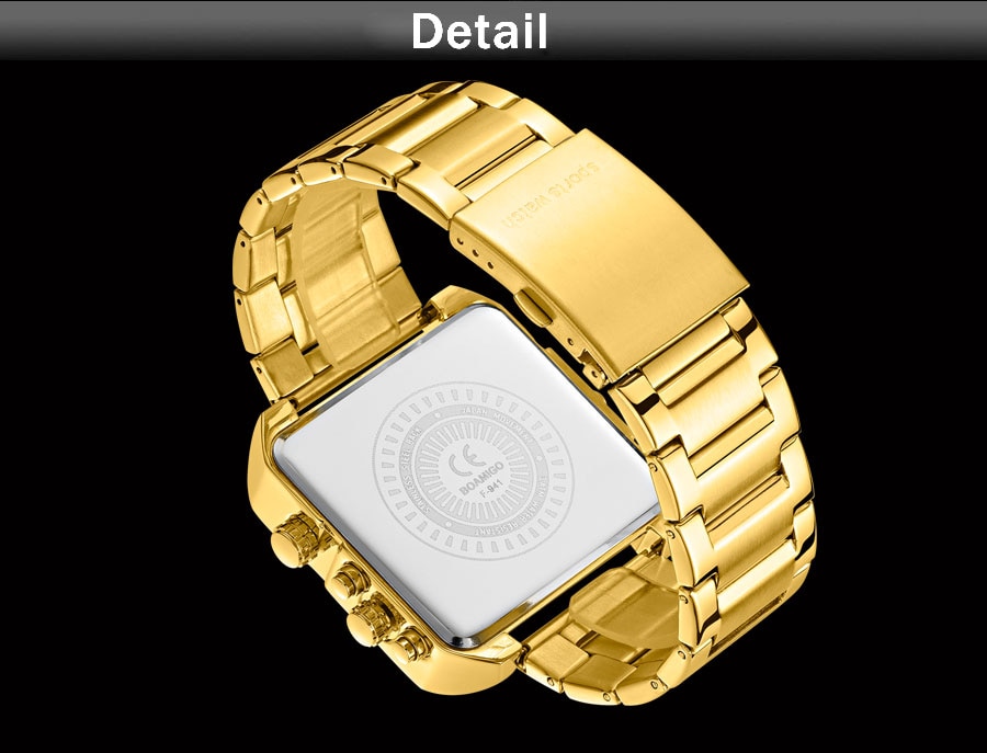 BOAMIGO 2021 New Top Brand Luxury Fashion Men Watches Gold Stainless Steel Sport Square Digital Analog Big Quartz Watch for Man