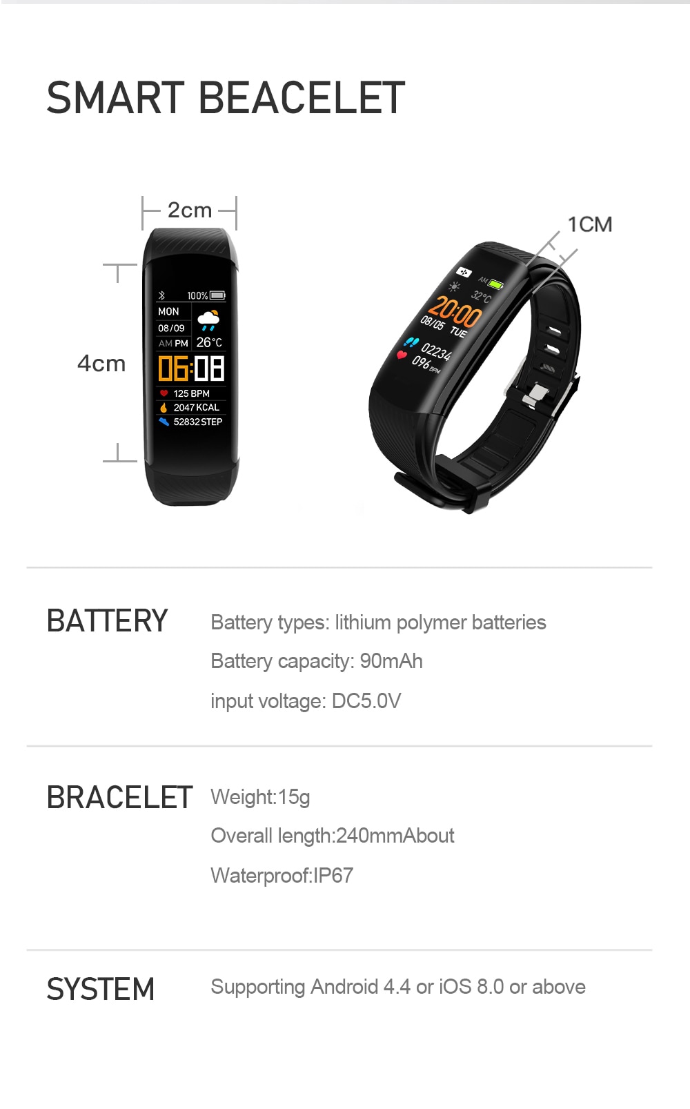 Fitness Bracelet Ip67 Waterproof Sport Fitness Tracker Blood Pressure Heart Rate Pedometer Smart Band Watch For Android For IOS