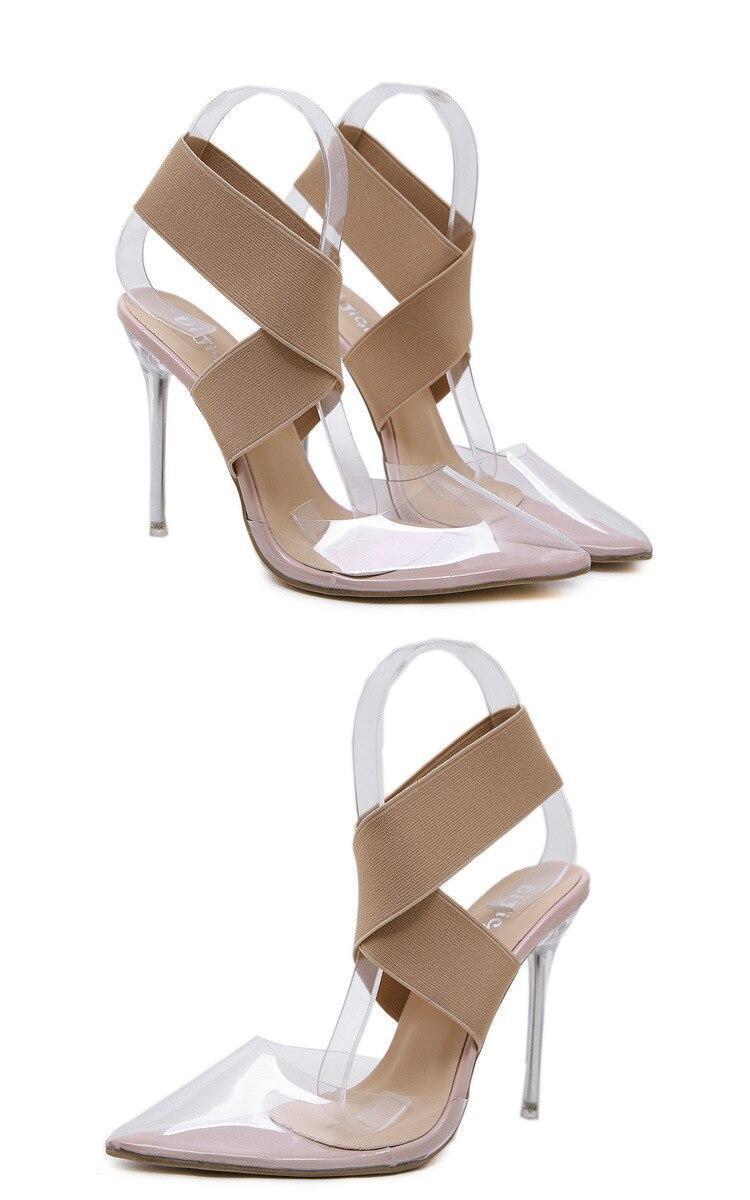 Thin Heels Cross-Strap Summer Sandals for Women Cover Heel Ankle Strap High Women Shoes Cross-tied Narrow Band Beach Sandals