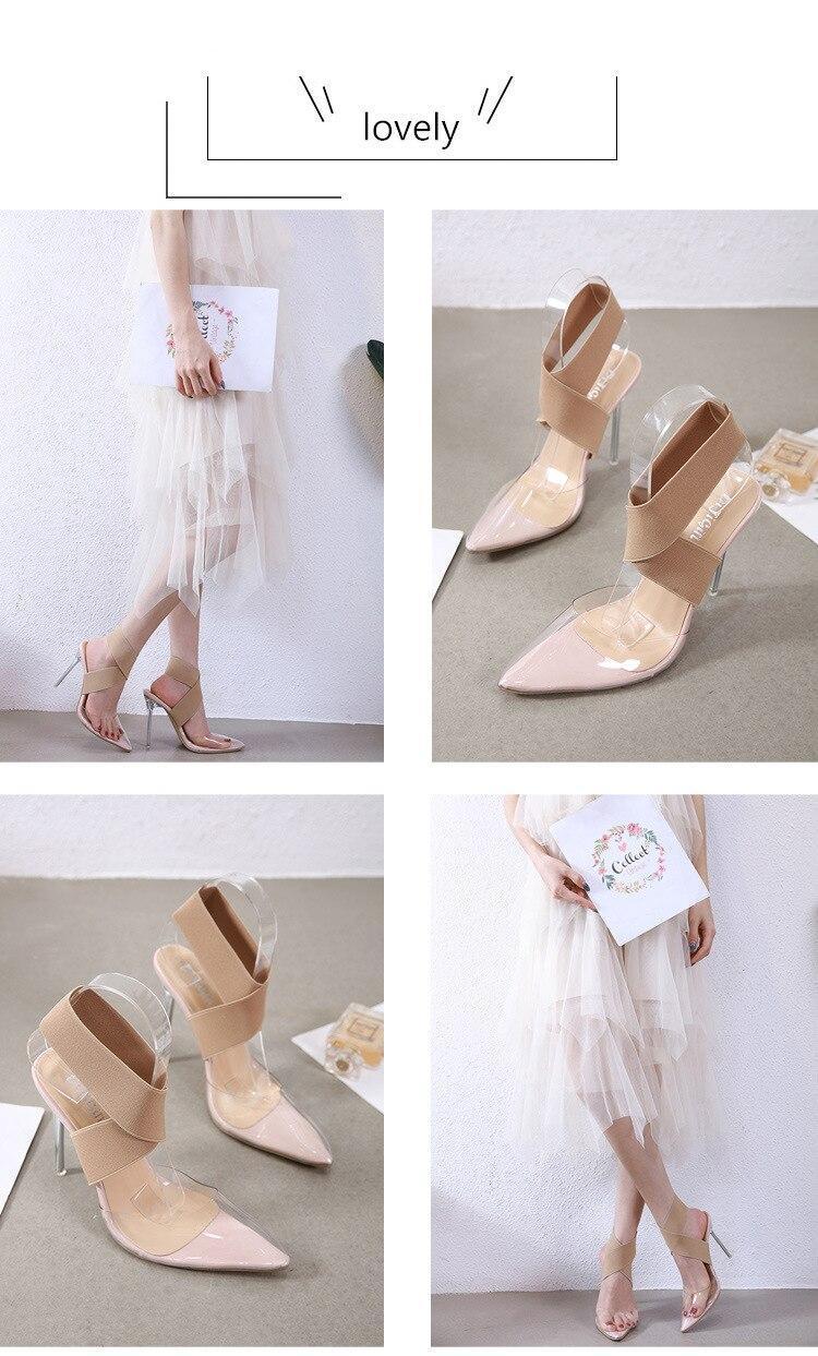 Thin Heels Cross-Strap Summer Sandals for Women Cover Heel Ankle Strap High Women Shoes Cross-tied Narrow Band Beach Sandals