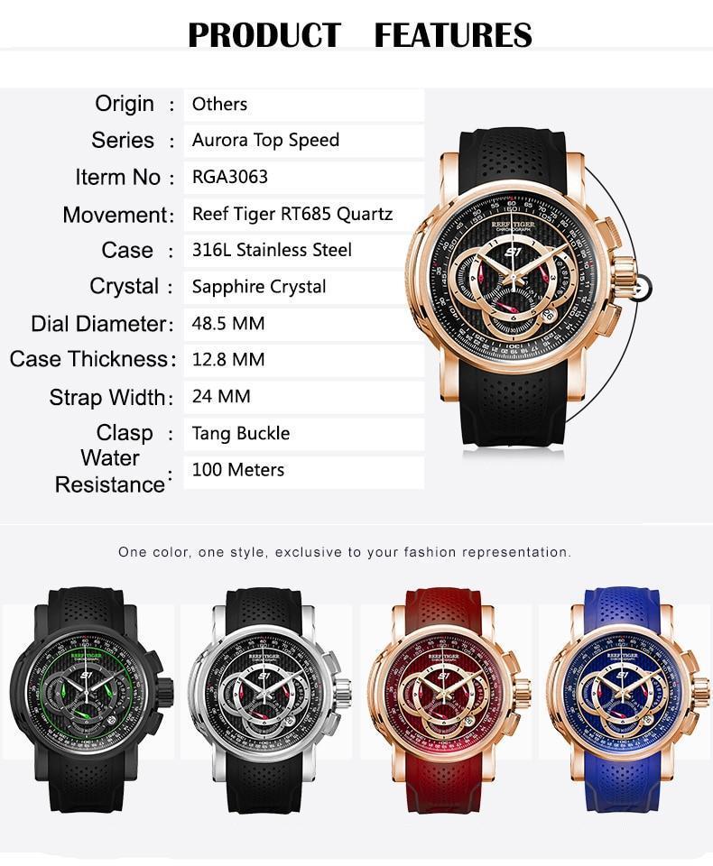 2020 Reef Tiger/RT Top Brand Designer Sport Watches Men Rose Gold Quartz Watch Chronograph With Date reloj hombre RGA3063