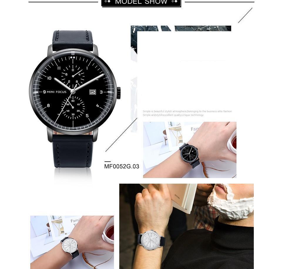 MINIFOCUS Top Brand Luxury Mens Watches Big Dial Rose Gold Fashion Quart Wristwatch Calendar Waterproof Chronograph Male Clock
