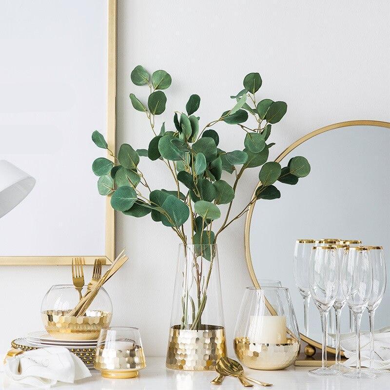 Creative Glass Vase Gilded Gold Base Dried Flower Flower Arrangement Vases Living Room Office Furnishings Home Decoration Modern