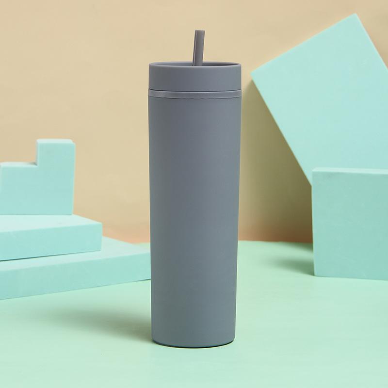 16oz Plastic Slim Skinny Tumbler With Straw Colorful Matte Mug Water Bottle Double Wall Coffee tumbler
