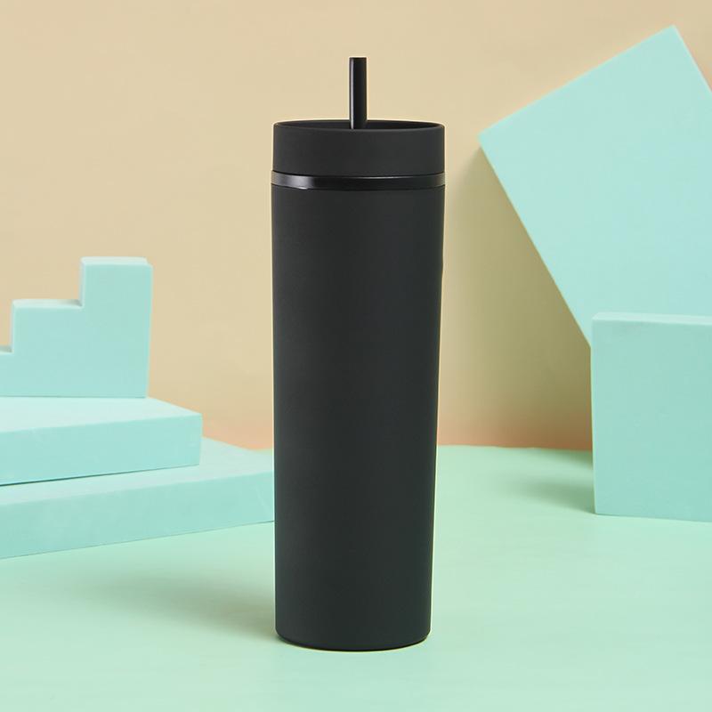 16oz Plastic Slim Skinny Tumbler With Straw Colorful Matte Mug Water Bottle Double Wall Coffee tumbler