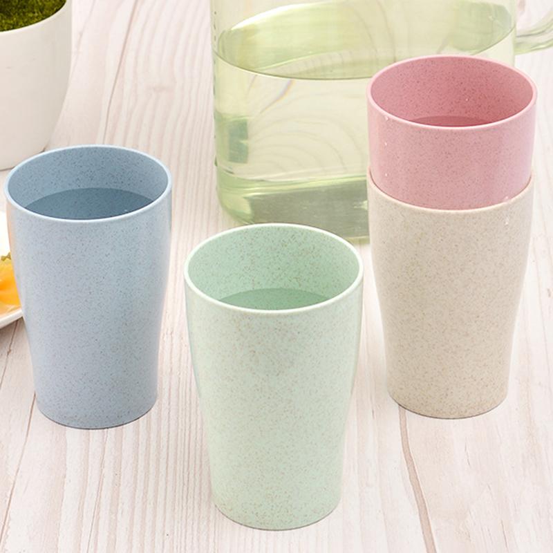 4Pcs Wheat Straw Water Cup Multi-Functional Coffee Glue Plastic Cup Drinking Glass Kids Cups Reusable Tumbler Drinking Cup Set