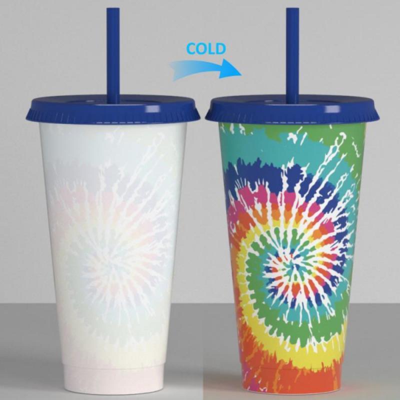 5PCS Christmas Color Changing Coffee Cup With Lid Straw Reusable Straw Cup Plastic Tumbler Water Bottle Christmas Gifts 710ml