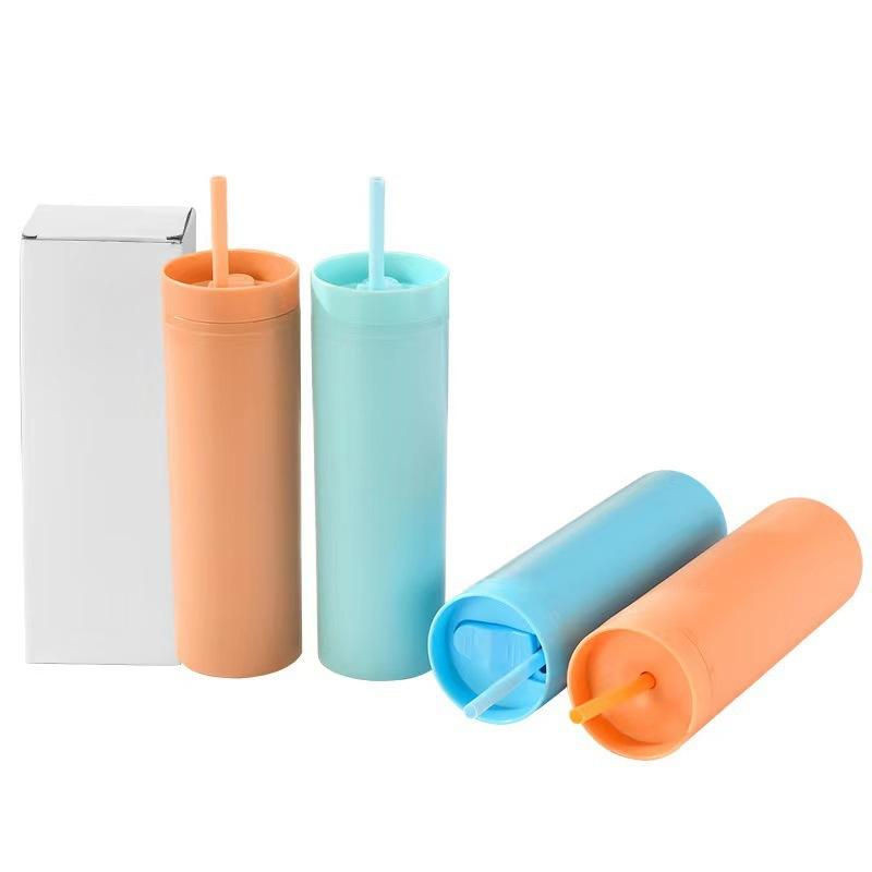 Acrylic Water Bottle Ultra-Thin Tumbler Color Matte Water Bottle Outdoor Sports Plastic Drinking Straw Drinking Bottle with Lid
