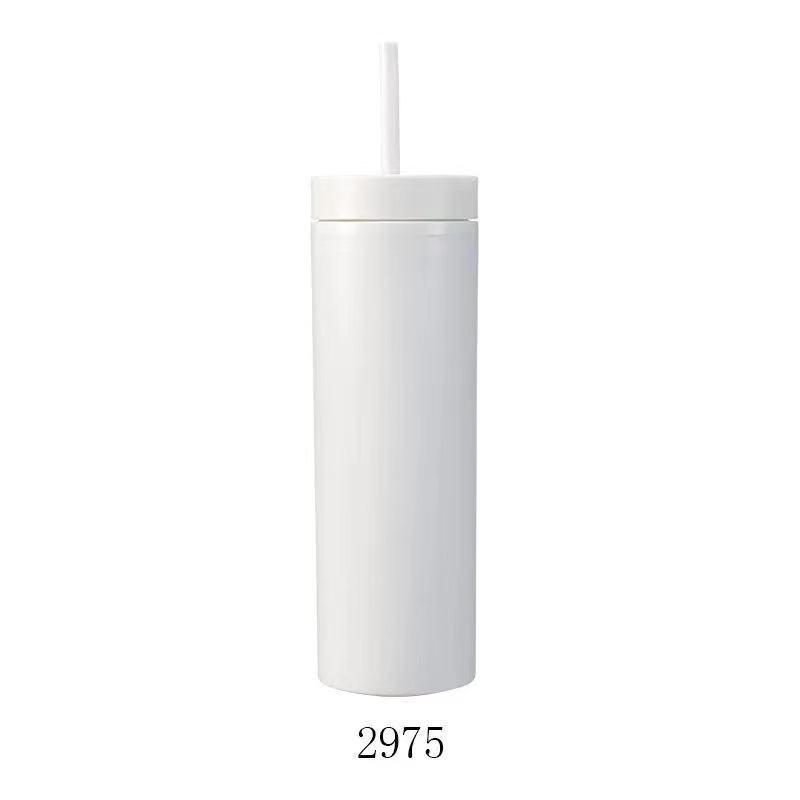 Acrylic Water Bottle Ultra-Thin Tumbler Color Matte Water Bottle Outdoor Sports Plastic Drinking Straw Drinking Bottle with Lid
