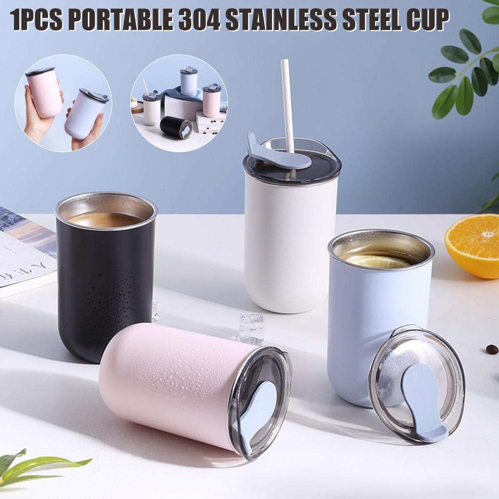 Portable Coffee Tumbler Stainless Steel with Lid Spill-Proof Travel Carry-on Cup Easy to Wash Placement Stability Cup