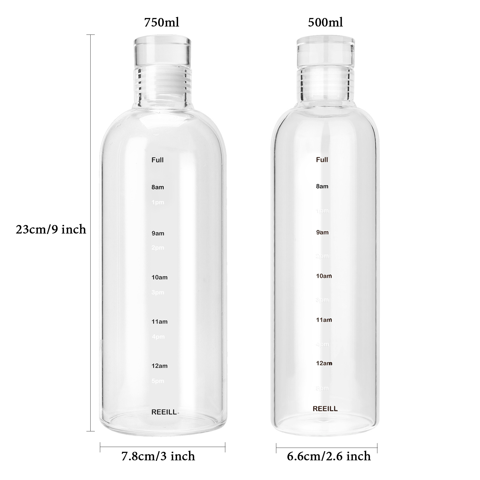 500/750ml Large Capacity Glass Bottle With Time Marker Cover For Water Drinks Transparent Milk Juice Simple Cup Birthday Gift