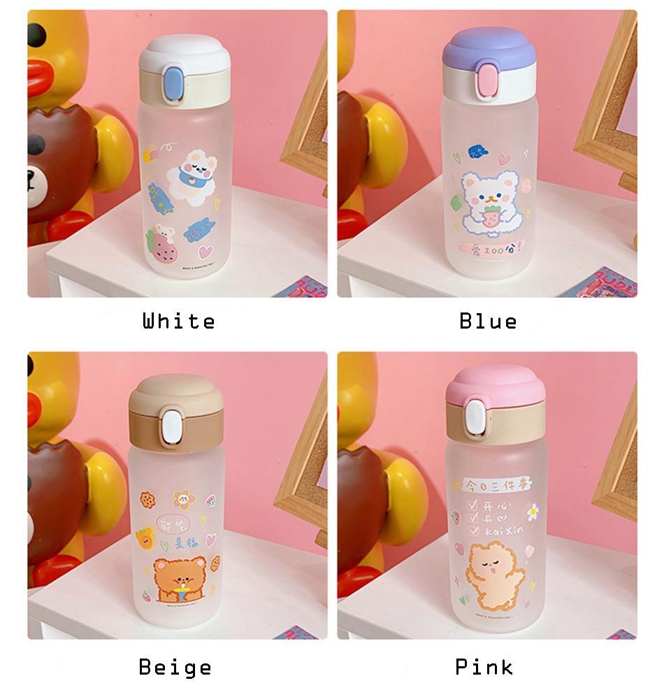 Creative Transparent Glass Water Bottle With Straw Cartoon Frosted Leakproof Travel Drinkware Cute Kids Student Girl Gift Cups