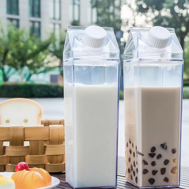 500ml/1000ml Milk Carton Water Bottle Transparent BPA Free Plastic Portable Clear Box for Juice Tea Milk Bottles