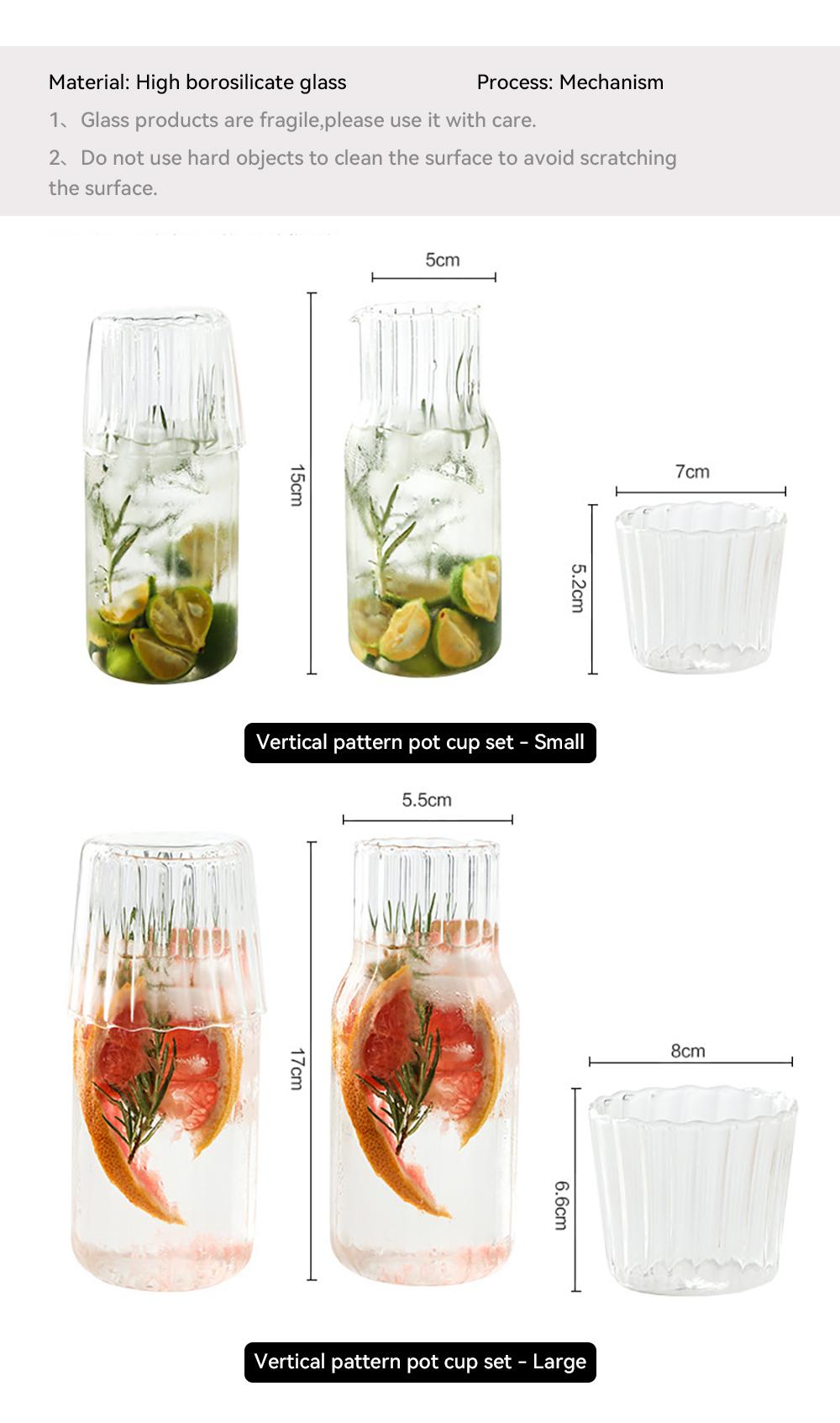 Glass Water Bottle with Glass Cup Set Drinkware Bedside Carafe with Tumbler Glasses Drinking Pitcher for Milk Beverage Tea