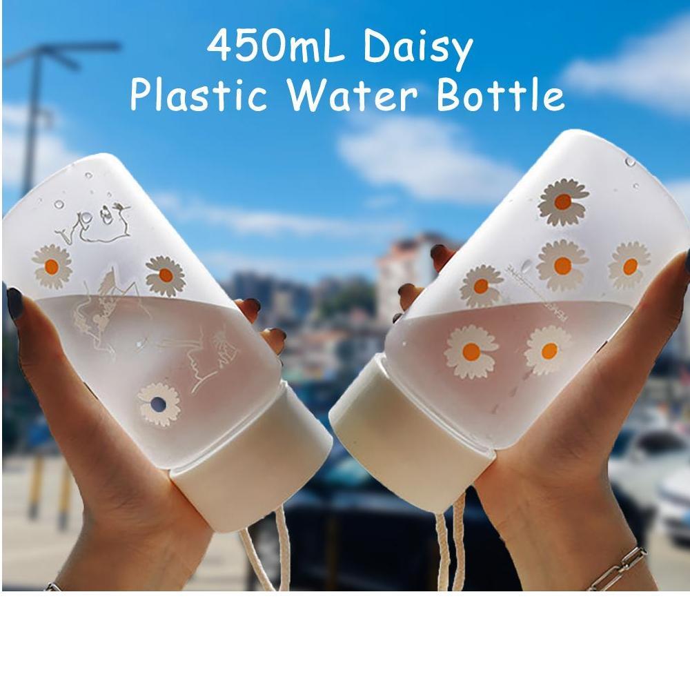 450ml Smal Daisy Plastic Water Bottle BPA Free Creative Frosted Portable Rope Travel Water Bottle Men and Women Handy Cup